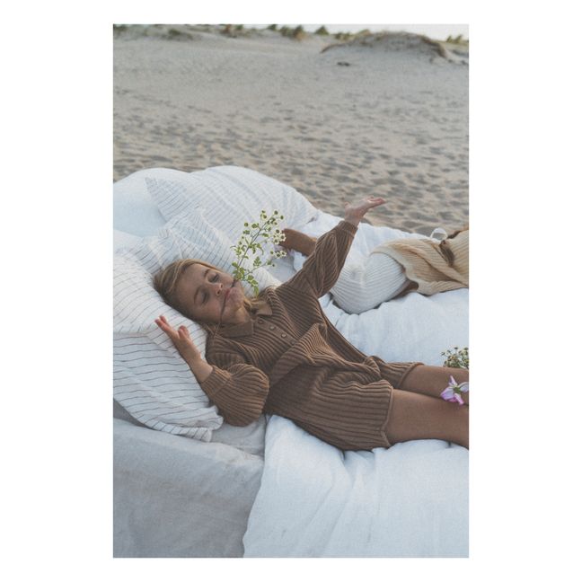 Organic Cotton Long Sleeved Ribbed Knit Romper | Brown