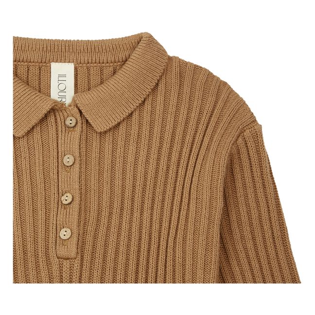 Organic Cotton Long Sleeved Ribbed Knit Romper | Brown