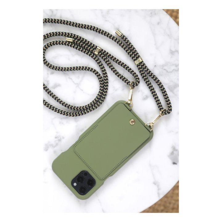 Cover per iPhone, modello: Lou, in pelle | Verde militare- Immagine del prodotto n°2
