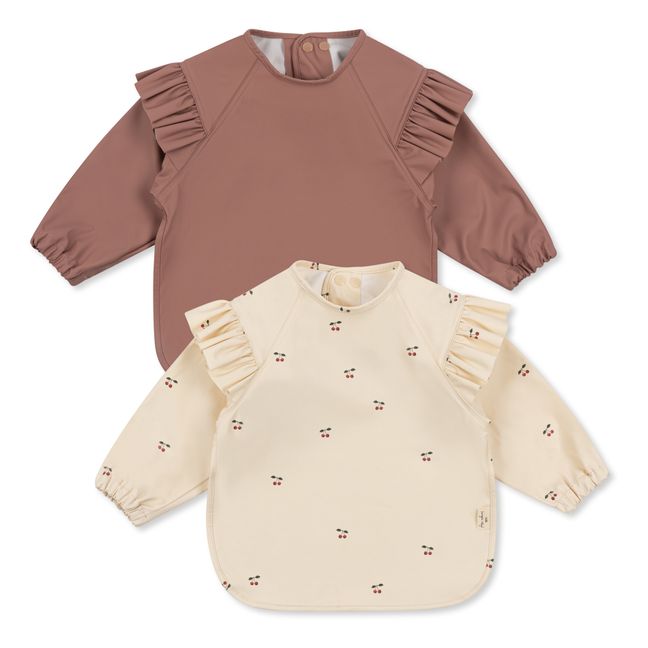 Bavoirs à manches Cherry - Set de 2 | Beige