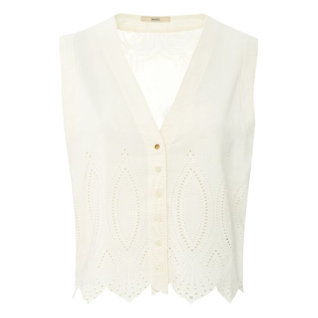 Gilet Sans Manches Solaro Brodé | Ecru