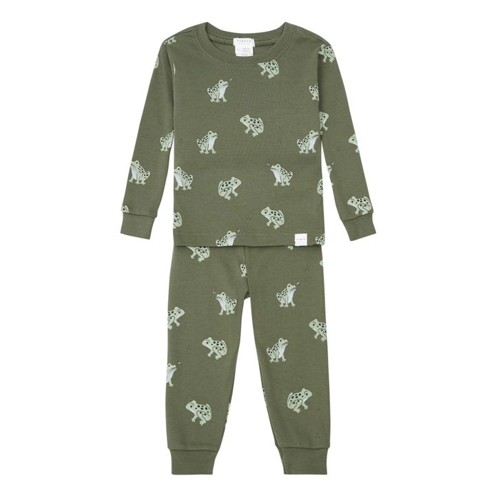 Pyjama Deux Pièces Coton Bio Grenouilles | Vert kaki- Image produit n°0