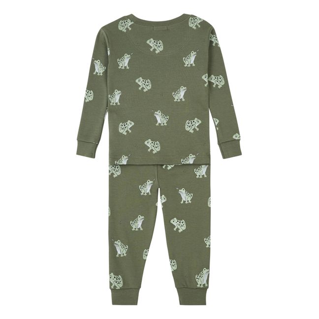 Pyjama Deux Pièces Coton Bio Grenouilles | Vert kaki
