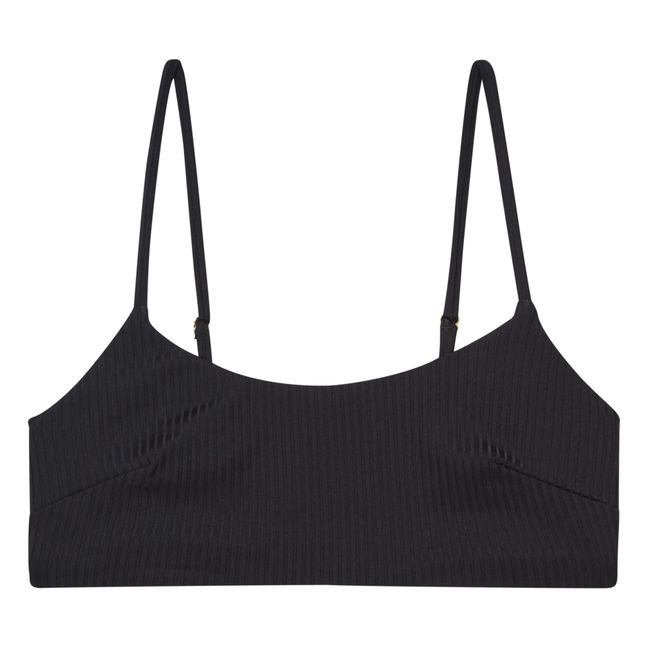 Alia Ribbed Bikini Top | Schwarz
