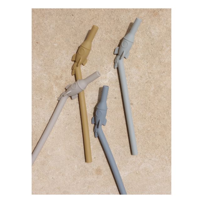 Pailles Fusée en silicone - Set de 4 | Bleu