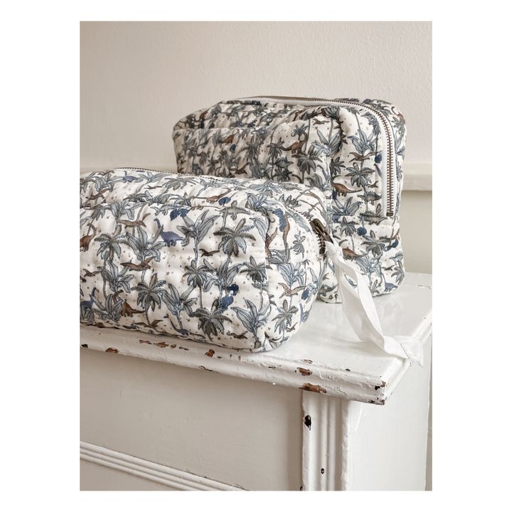 Neceser acolchado de algodón ecológico con estampado floral | Azul- Imagen del producto n°2