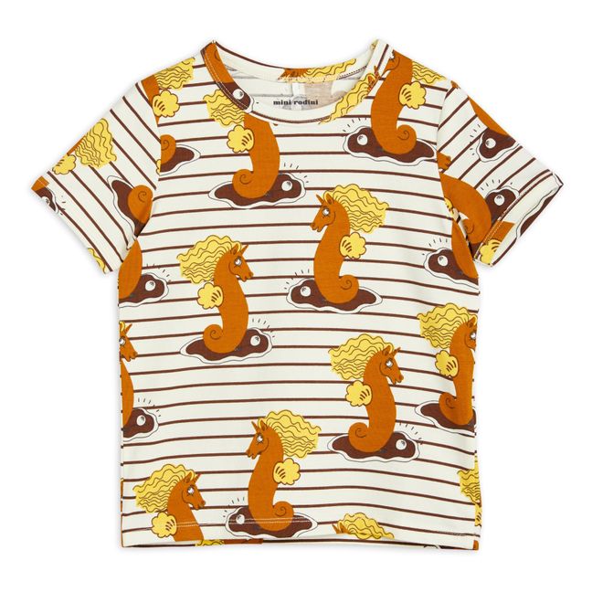 T-Shirt, in cotone bio, motivo: unicorno, cavalluccio marino | Ecru