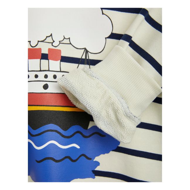 Sweat Coton Bio Rayé Ferry | Blanc