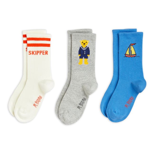 Organic Cotton Skipper Socks - Set of 3 pairs | Blue