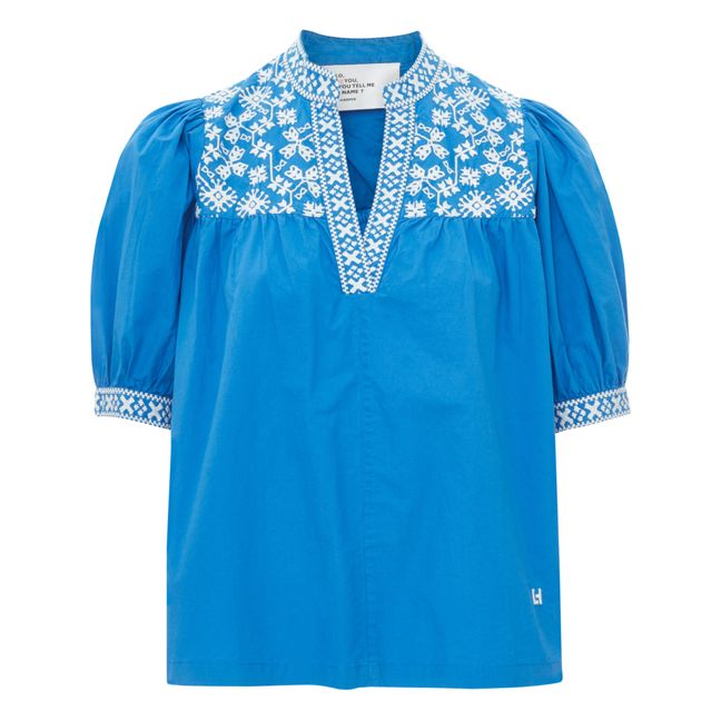 Crabe Organic Cotton Embroidered Blouse | Electric Blue