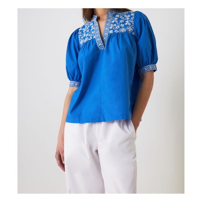 Crabe Organic Cotton Embroidered Blouse | Electric Blue