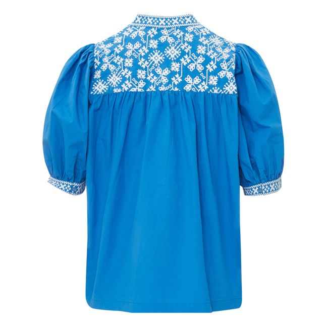 Crabe Organic Cotton Embroidered Blouse | Electric Blue