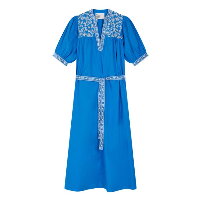 Risque Embroidered Organic Cotton Dress | Blu elettrico