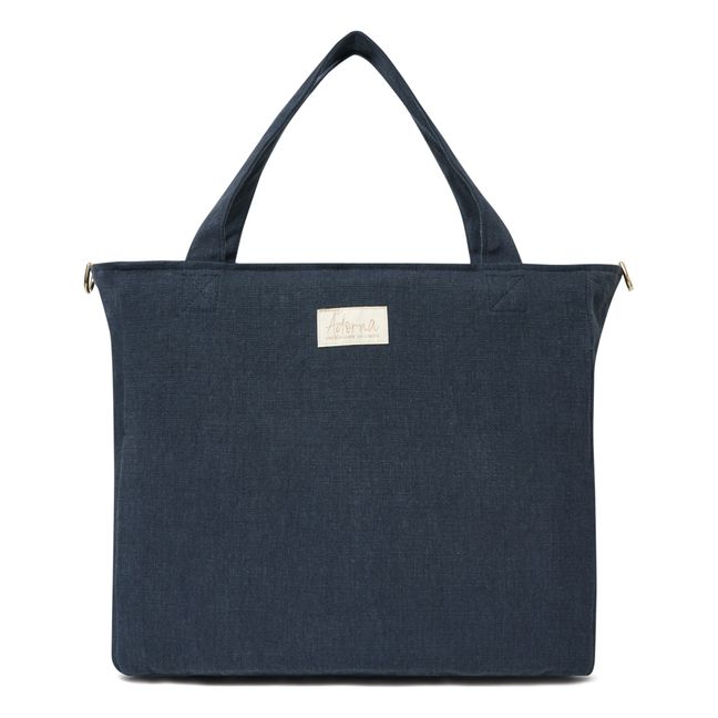 Linen Zipped Bag | Navy blue