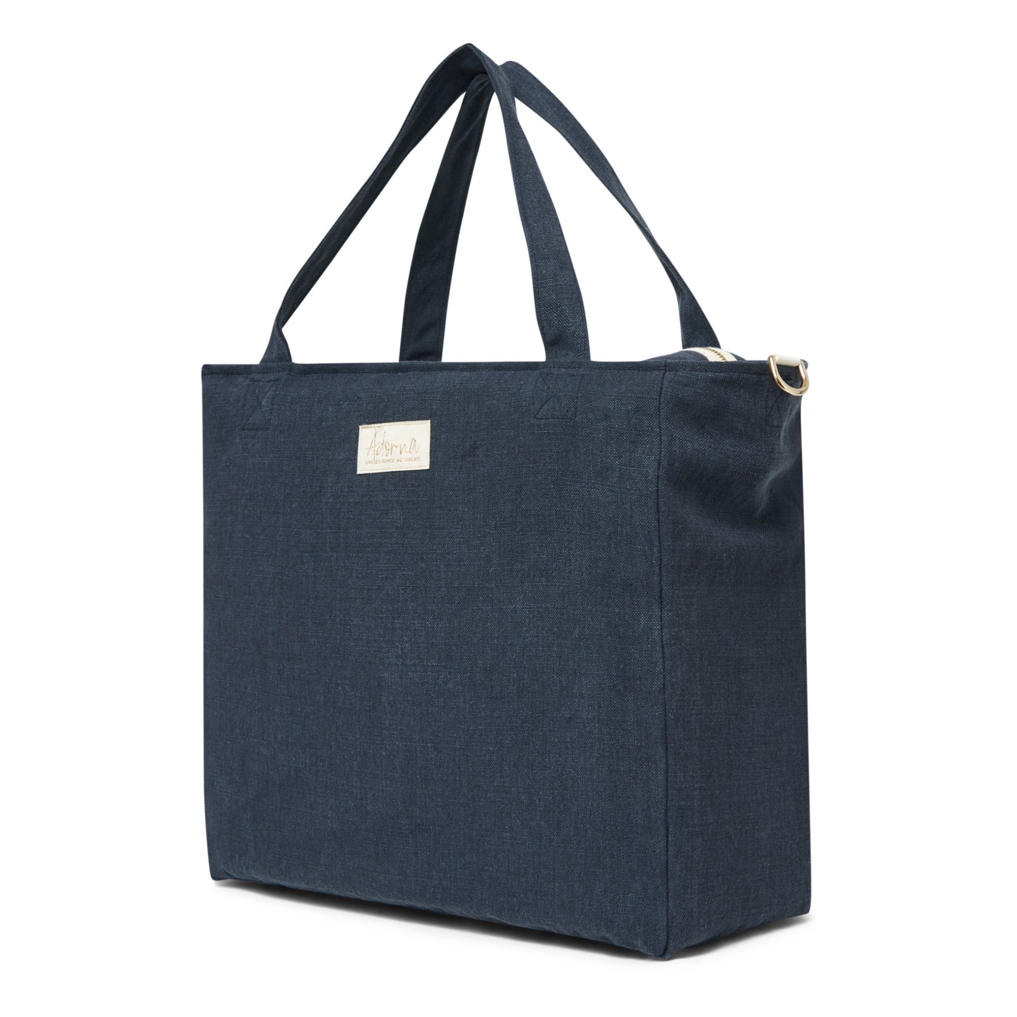 Adorna - Linen Zipped Bag - Navy blue