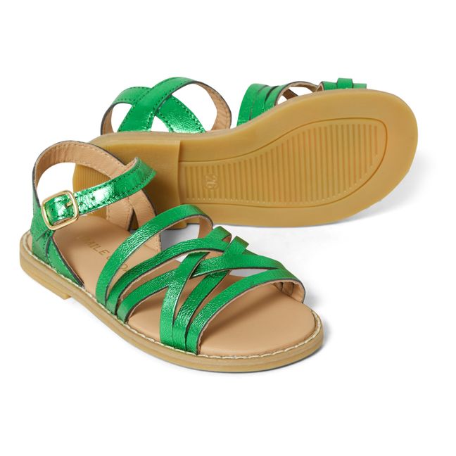 Sandalias de piel tranzadas | Verde