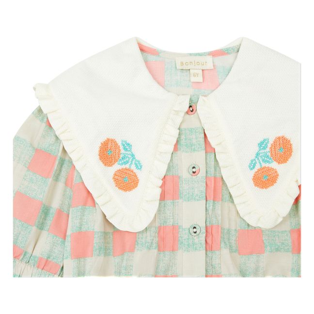 Blusa Vichy con cuello bordado | Azul