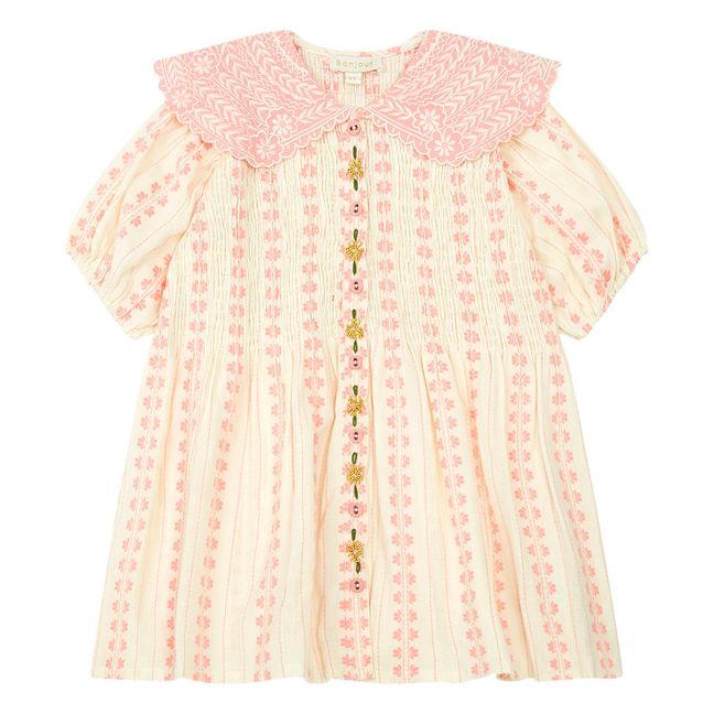 Jacquard Floral Smocked Blouse | Ecru