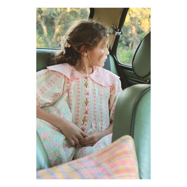 Jacquard Floral Smocked Blouse | Ecru