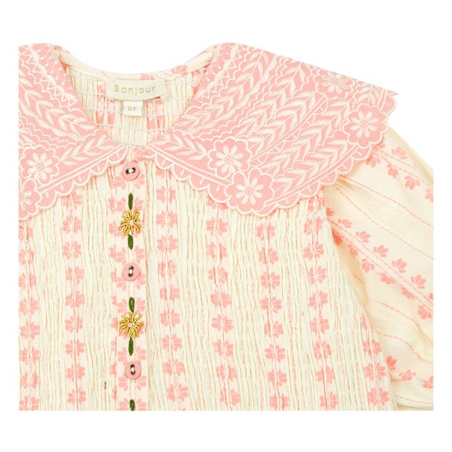 Jacquard Floral Smocked Blouse | Ecru