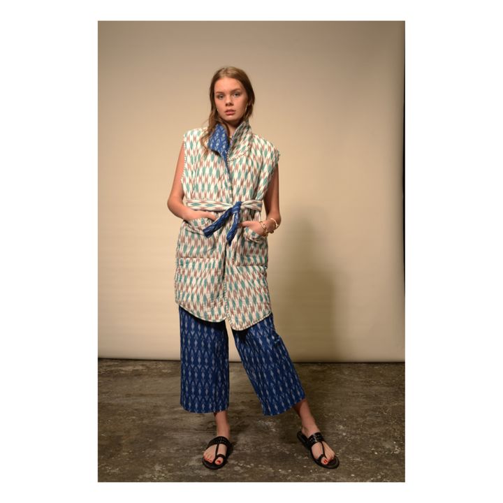 Veste Kimono Sans Manches Réversible Ikat | Bleu indigo- Image produit n°1