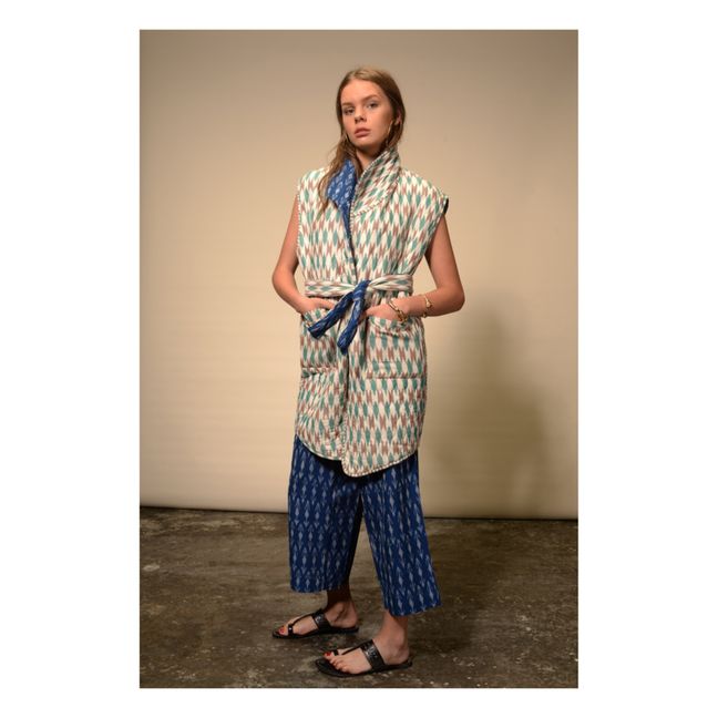 Ikat Reversible Sleeveless Kimono Jacket | Indigo blue