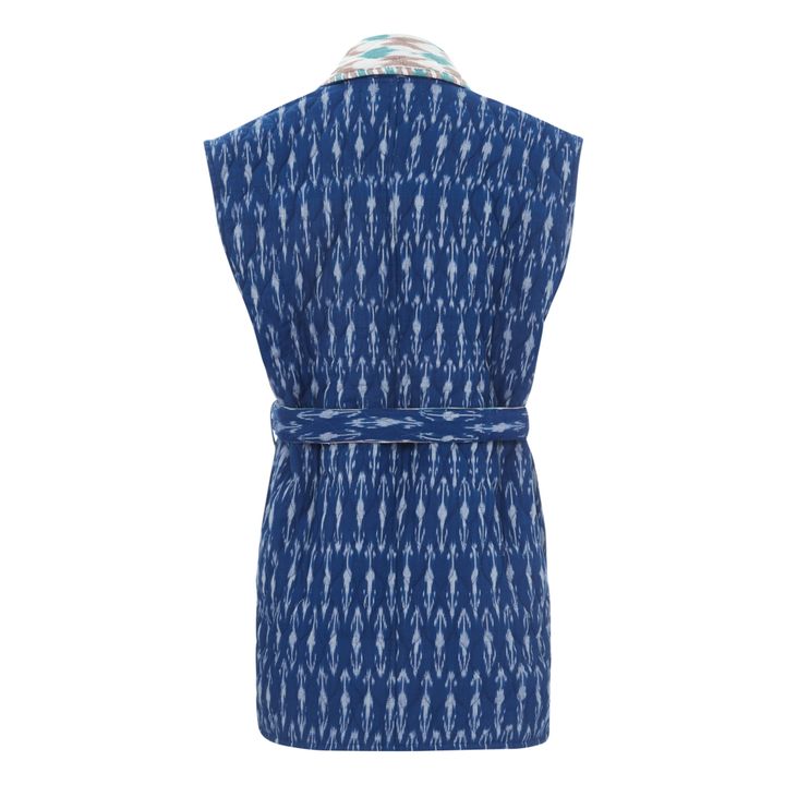 Veste Kimono Sans Manches Réversible Ikat | Bleu indigo- Image produit n°4