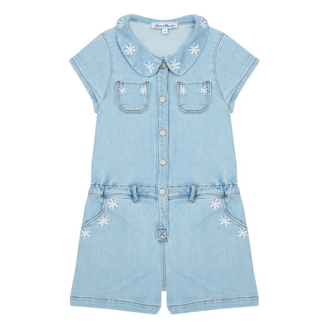 Combishort Denim Brodée | Bleu