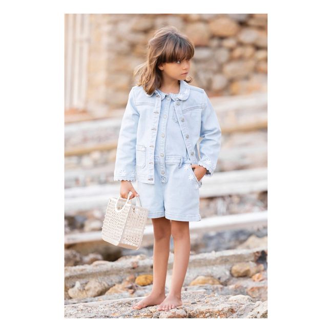 Embroidered Denim Playsuit | Blu