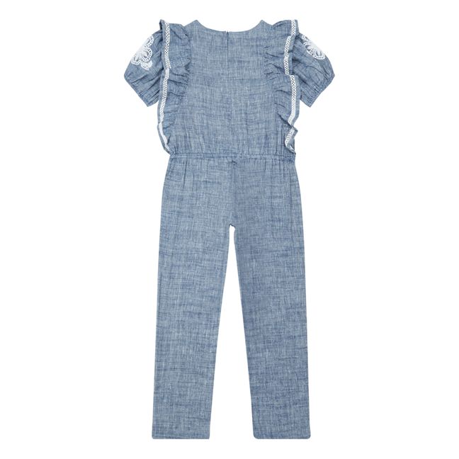 Combinaison Lin Brodée | Bleu chiné