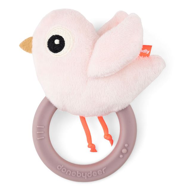 Sonaglio con anello per la dentizione, modello: Birdee | Rosa