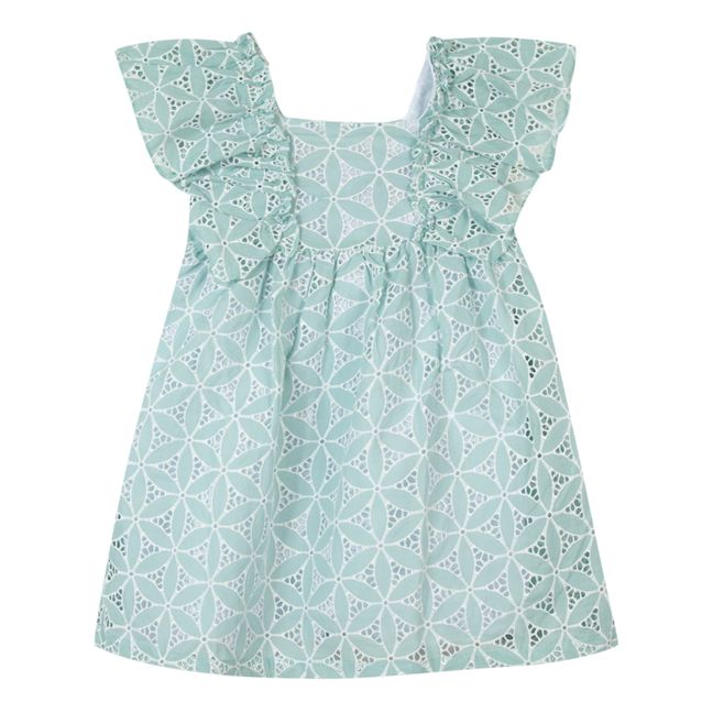Robe à Volants Brodée | Vert d'eau