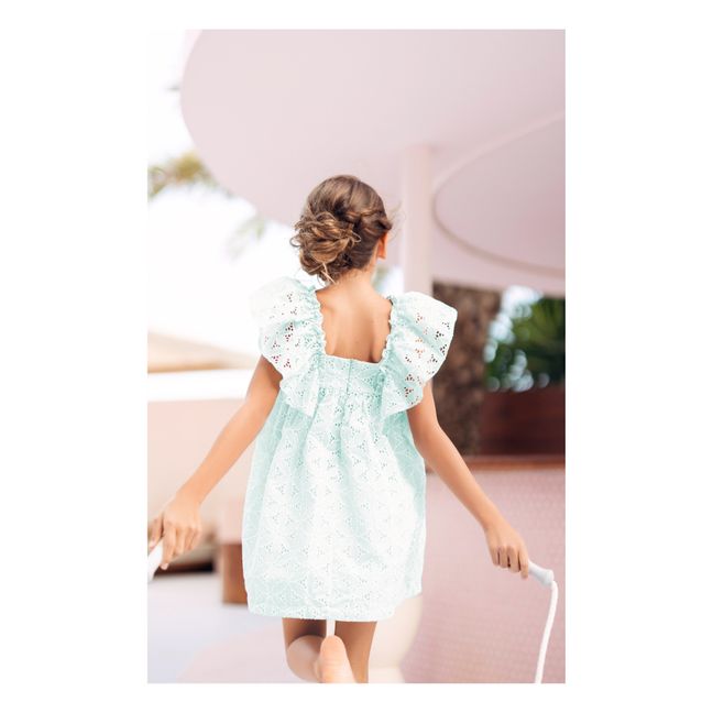 Embroidered Ruffle Dress | Green water