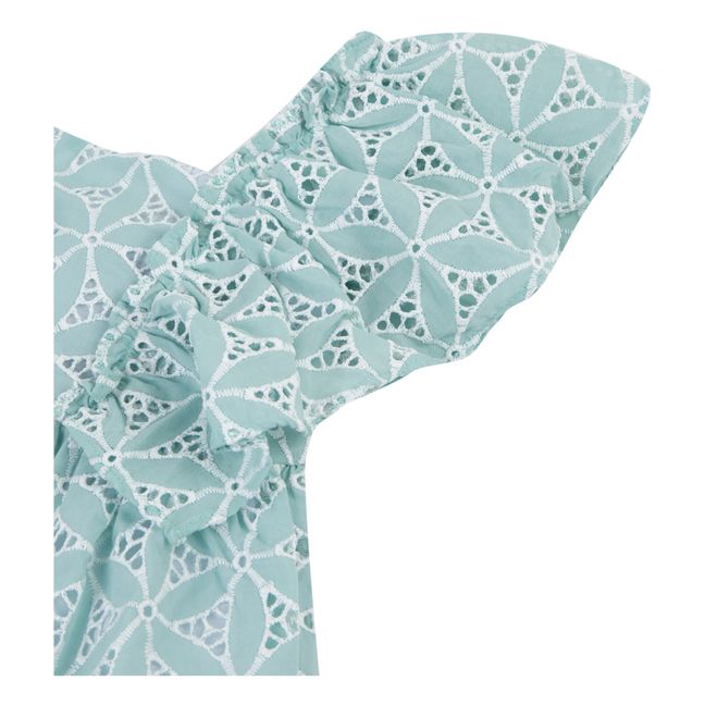 Vestito con volant, ricamato | Verde acqua