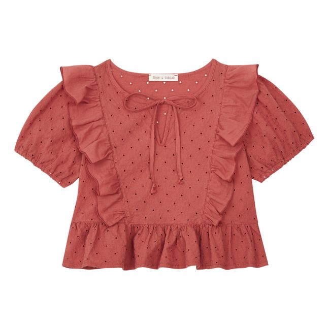Embroidered Ruffle Blouse | Terracotta