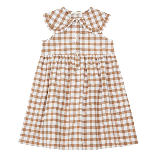 Seersucker Checked Dress | Camel