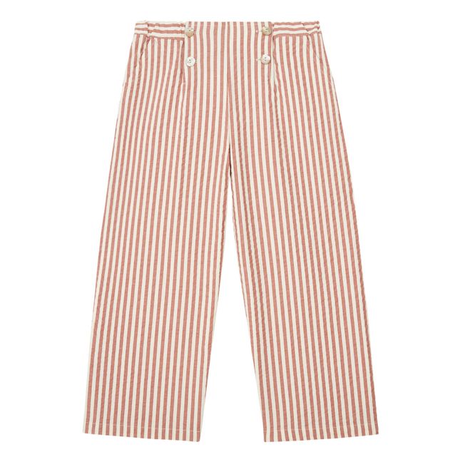 Pantalon Large Seersucker Rayé | Terracotta