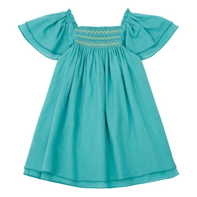 Robe Smockée | Bleu turquoise
