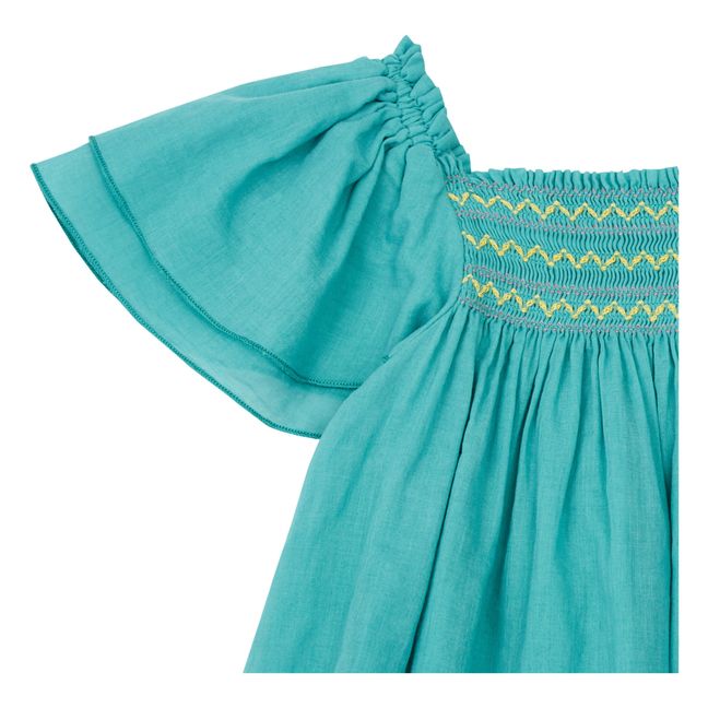 Robe Smockée | Bleu turquoise