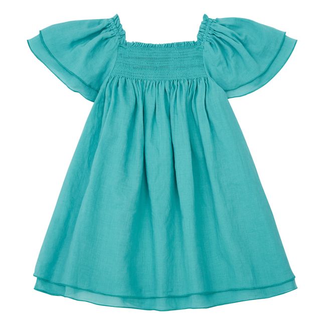 Robe Smockée | Bleu turquoise