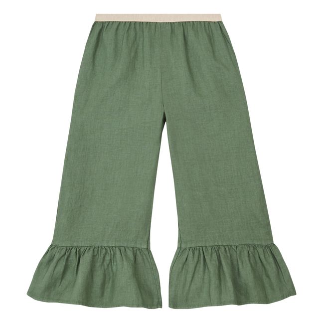 Linen Ruffle Pants | Khaki
