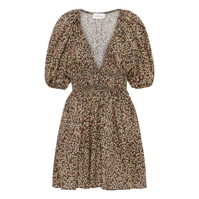 Shirred Plunge Mini Dress | Brown