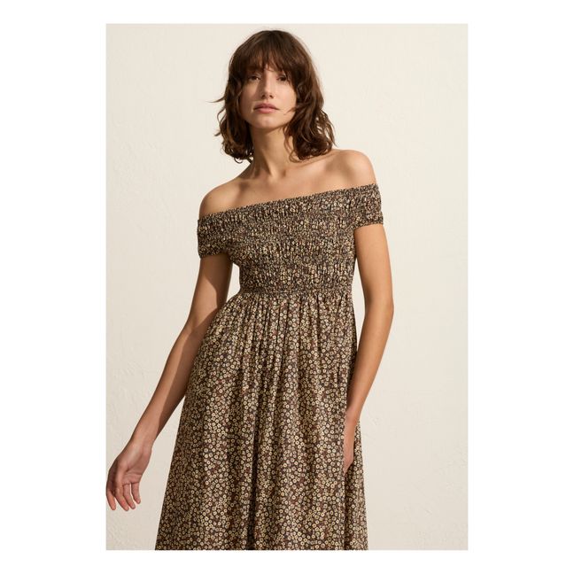 Vestido Shirred Off the Shoulder | Marrón