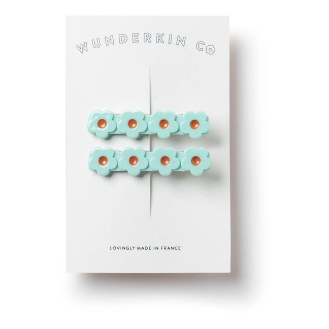 Haarspange 2er-Pack Blumen | Wassergrün