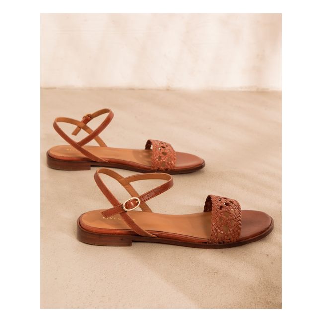 N°126 Flat Leather Sandals | Cognac-Farbe