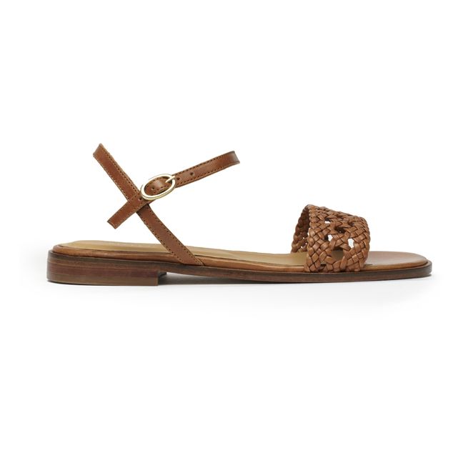 Flache Sandalen Leder Nr. 126 | Cognac-Farbe