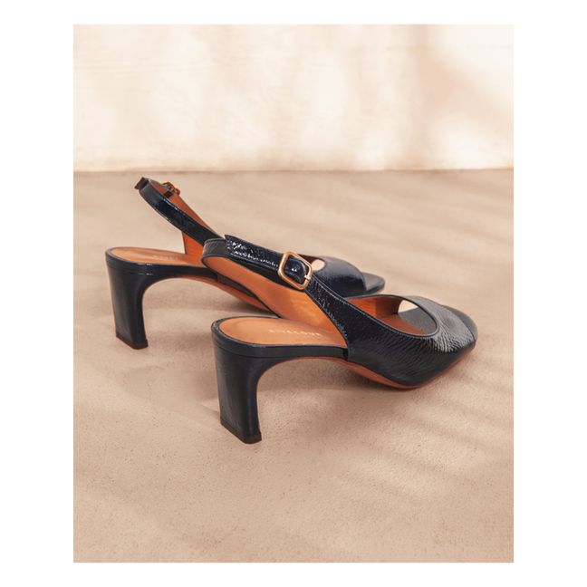Leather heels sandals N°598 | Navy
