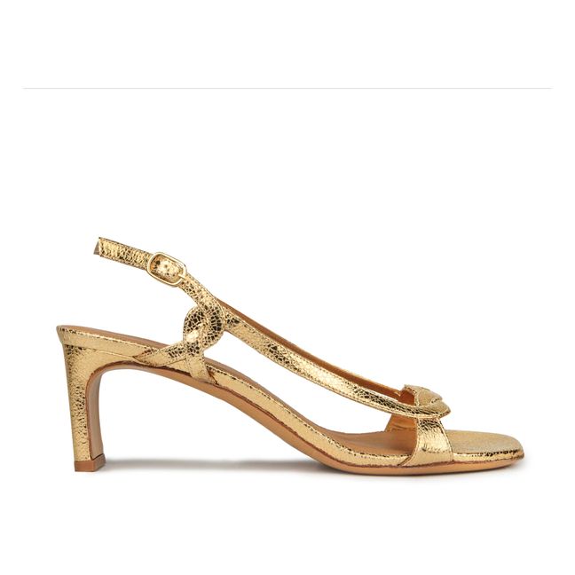 Sandalias de piel con tacón N°599 | Dorado