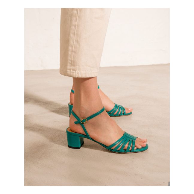 Leather heels sandals N°779 | Smaragdgrün