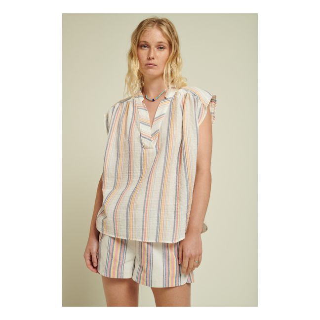 Armini Double Cotton Gauze Striped Blouse | White